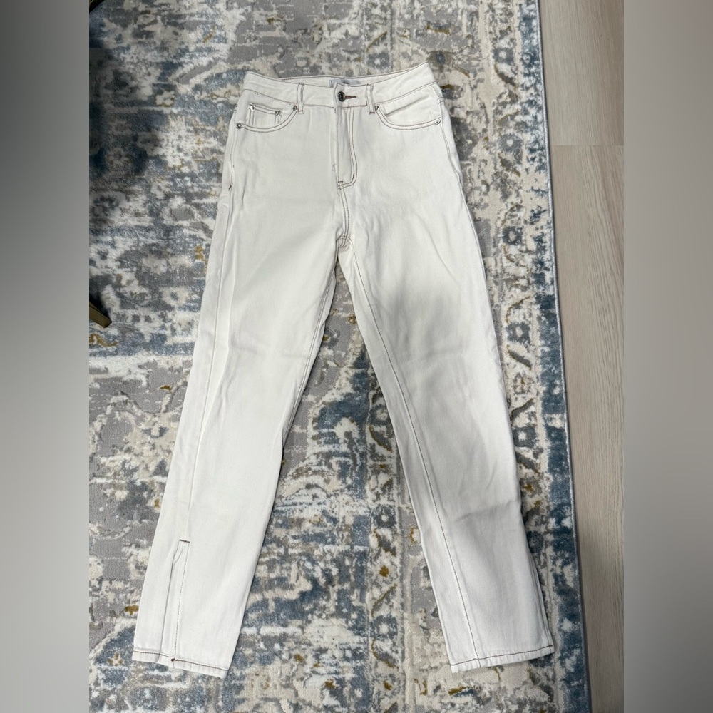 Adika White Women's Straight Jeans with Slits
